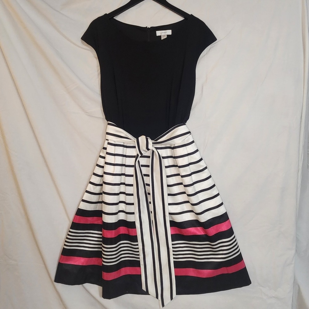 NWT CJ Banks Sleeveless Dress Black White Pink Striped Tie Waist Women's 18W